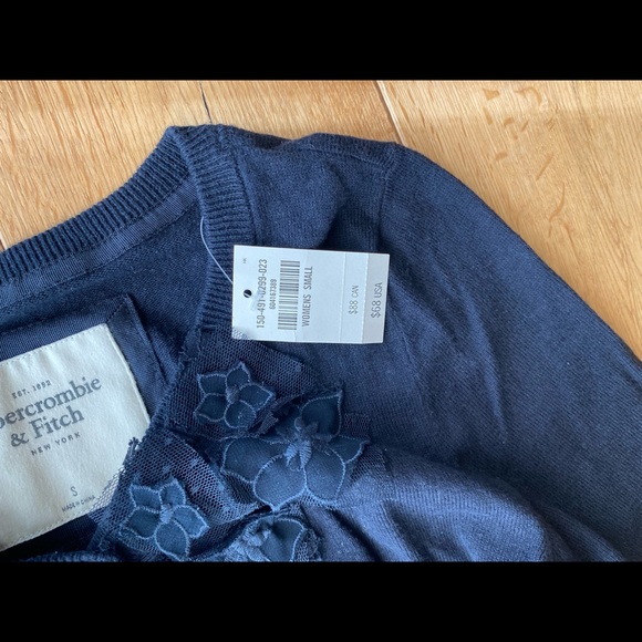 Abercrombie and Fitch navy button down sweater with lace accents - Picture 2 of 4